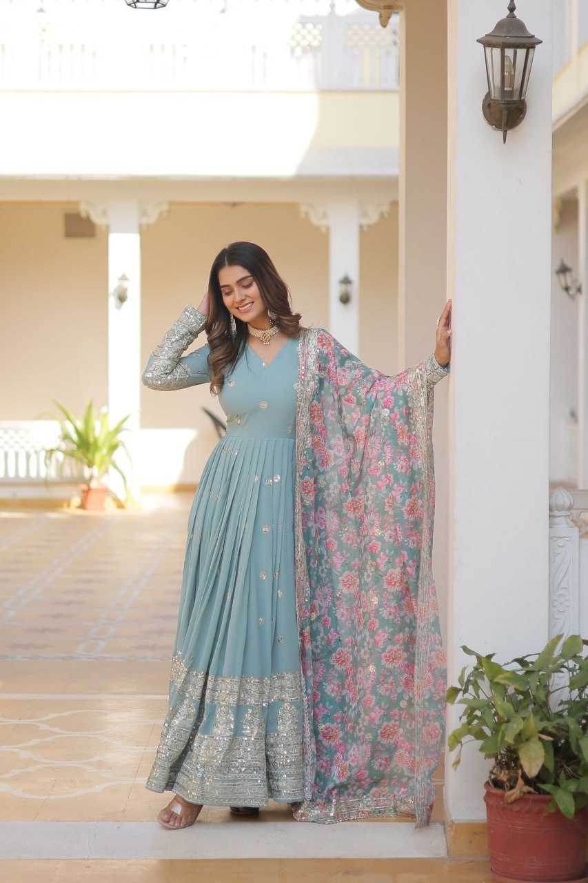 FAUX GEORGETTE EMBROIDERY ANARKALI LONG GOWN - MYLUXURY LANE ENTERPRISE